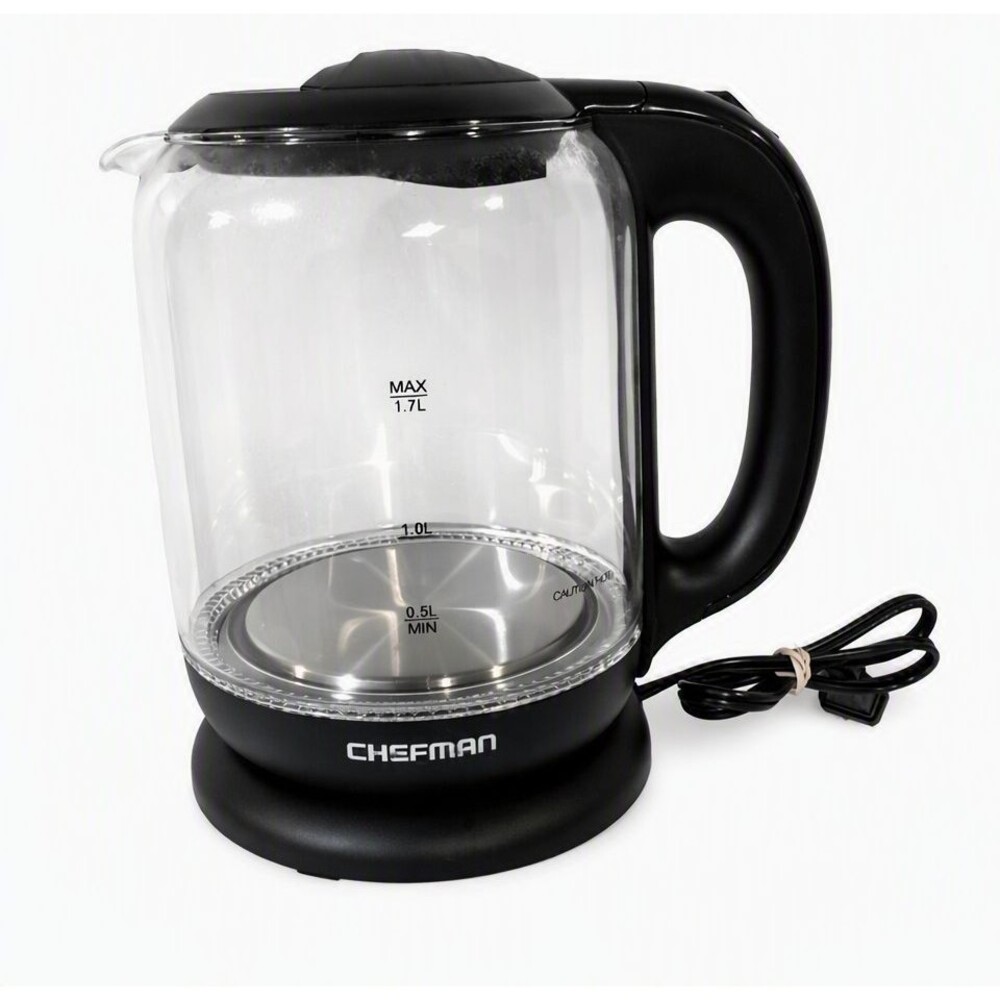 Chefman Electric Glass Kettle RJ11‑17‑GOPP 1.7L Fast-Boil Hot Water Kettle+Base